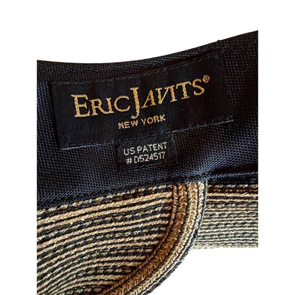 Eric Javits Black & Natural Straw Visor Sun Hat Adjustable Band Womens - Picture 4 of 5